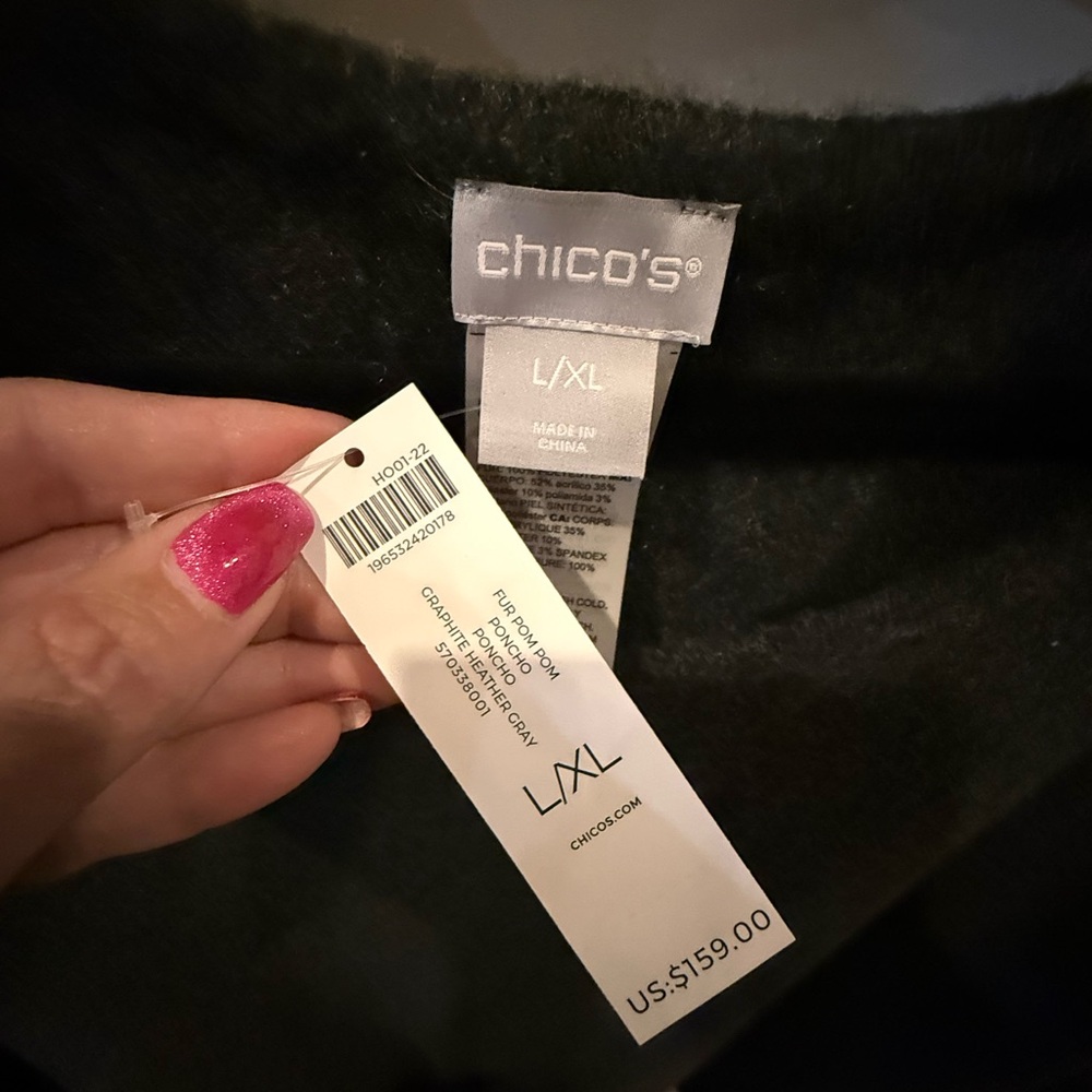 Chico's Charcoal Sweater with Pom Pom Accents - Picture 2 of 4